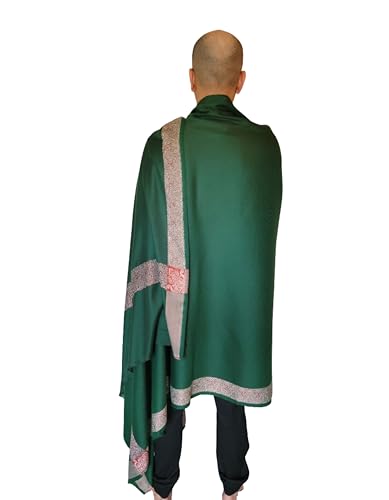 Soft Premium Wool Blend Meditation Shawl - Large Unisex Prayer Wrap, Oversize Scarf & Versatile Blanket - color: Green