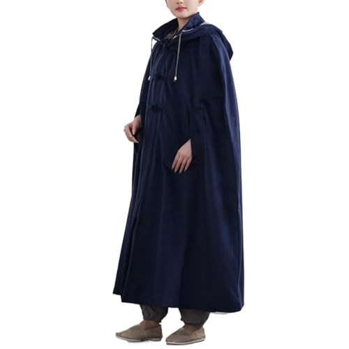 Women Men Meditation Hooded Cloak Double Layer Plush Thickened Coat Comfortable Warm Prayer Robe - color: Blue, size: XX-Large
