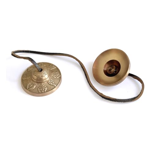 Tibetan Tingsha Bells Cymbals Meditation Chime Bells, 6.3 cm Percussion Instrument, with Cloth Bag, Embossed 8 Lucky Symbols, Ideal for Yoga, Mindfulness, Spiritual Healing, and Sound Therapy - color: 8 Lucky Symbols