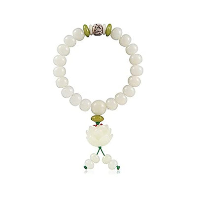 Caiyao White Jade Natural Bodhi Root Lotus bracelet 108 Mala Prayer Mantra Rosary Beads Meditation Lotus Hand String Bracelets Yoga Relieve Stress Anxiety Jewelry for Women Men - style: Lotus