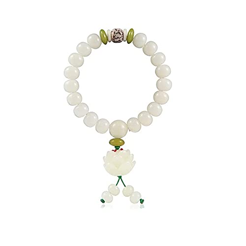 Caiyao White Jade Natural Bodhi Root Lotus bracelet 108 Mala Prayer Mantra Rosary Beads Meditation Lotus Hand String Bracelets Yoga Relieve Stress Anxiety Jewelry for Women Men - style: Lotus