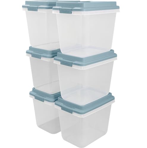 Hefty HI-RISE 32 Qt Stackable Storage Bins with Lids – 6 Pack Clear Plastic Under Bed Storage Containers, Shoe Organizer Boxes with XL Lid-Locking Latches, Comfort-Grip Handles, Durable Double Rim - size: 32 Qt - 6 Pack