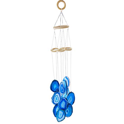 rockcloud Agate Slices Geode Wind Chime Home Garden Decoration Figurine, 20-24 inches, Blue - color: Cyan