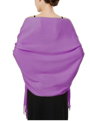 Luxurious Pashmina Feel Scarf & Shawl - Soft Solid Color Wrap for Weddings, Evening Dresses, Gifts - color: Lavender