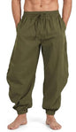 perdontoo Mens Casual Cotton Linen Pant Elastic Waist Drawstring Yoga Jogger Pants - color: Army Green, size: Small