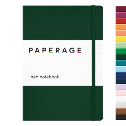 PAPERAGE Lined Journal Notebook, Hardcover Journal for Women & Men, 160 Pages, (5.6 in x 8 in), College Ruled Journaling Notebook for Work, School Supplies & Note Taking, (Dark Green) - color: Dark Green, style: A. Lined