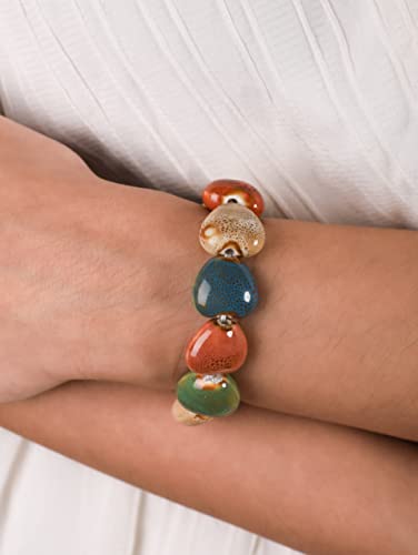 MINACHI Boho Hippie Colorful Ceramic Beads Strand Stretch Bracelet, Bohemian Summer Beach Jewelry Gift for Women - color: S03