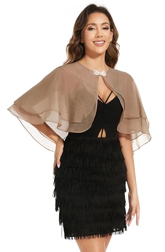 Women's Sheer Tencel Shawls and Wraps for Evening Dresses Soft Wedding Cape Lightweight Bridesmaid Scarves Cover Up - color: Deep Camel