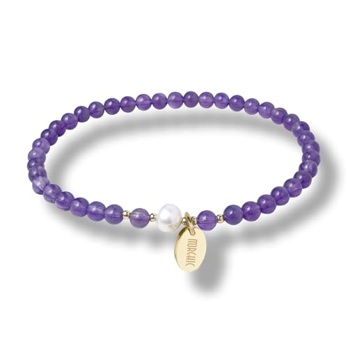 Morchic 4mm Natural Gemstone Beads Stretch Bracelet for Women, With Freshwater Pearls, Energy Gem Birthday Gift for Her 7.2” - color: Amethyst