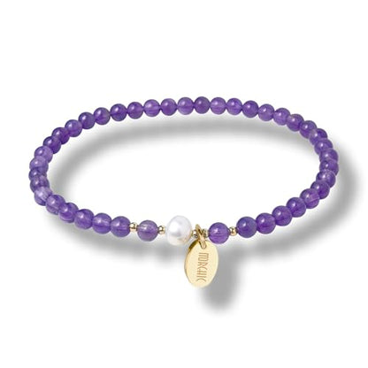 Morchic 4mm Natural Gemstone Beads Stretch Bracelet for Women, With Freshwater Pearls, Energy Gem Birthday Gift for Her 7.2” - color: Amethyst