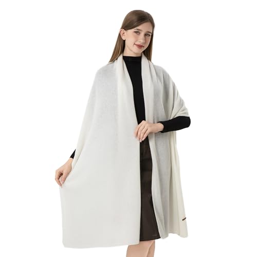 Cashmere Wrap Soft Knitted Scarf Stole for Women Airplane Travel Blanket Shawl 87x28 IN Extra Large Pashmina - color: White