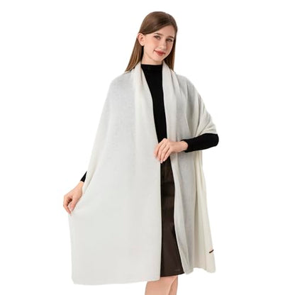 Cashmere Wrap Soft Knitted Scarf Stole for Women Airplane Travel Blanket Shawl 87x28 IN Extra Large Pashmina - color: White