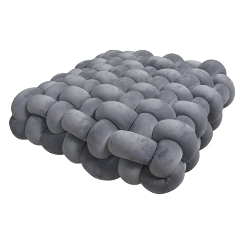 Knot Pillow Meditation Cushion Large Floor Cushions for Sitting Funky Throw Pillows Chair Pillows Soft Pads Square Knotted Seat Cushions for Home Decoration Living Room Bedroom Sofa Couch Grey - color: Grey, size: 13*12*4.5"