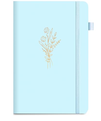 Lined Journal Notebook for Women Cute Leather Journaling Notebooks for Writing 192 Pages A5 Hardcover Aesthetic Floral Diary, 5.7 x 8.3 in, Blue - color: Blue