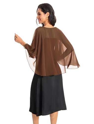 Baoqiya Women's Capelet Shawls and Wraps for Evening Dresses Soft Bridesmaid Shawl Chiffon Cape Wedding Cover Up - color: Brown