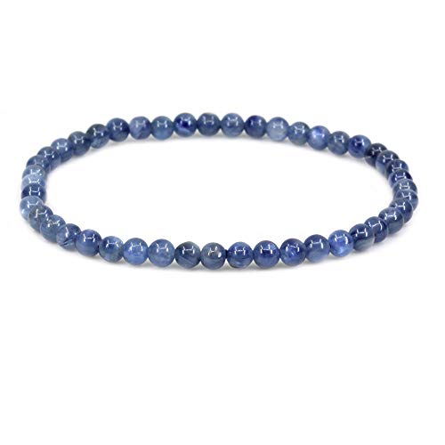 Keleny 4mm Natural Round Beads Gemstones Rock Crystal Stretch Bracelet 7 Inch Unisex - color: Blue Kyanite Crystal