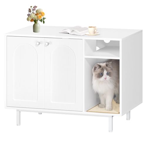 Hzuaneri Cat Litter Box Enclosure,Hidden Litter Box Furniture with Storage, Large Wooden Cabinet with Sisal Mat, Modern Cat Washroom for Living Room, Bedroom, Entryway, White CB01513W - color: White