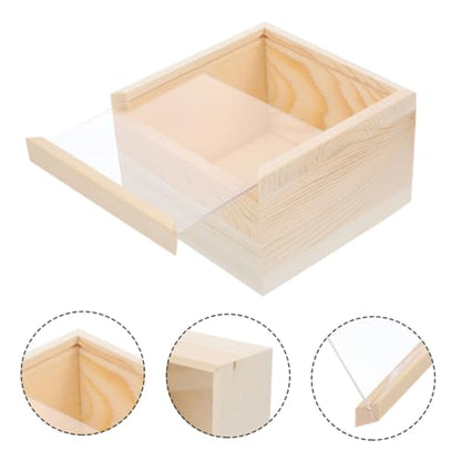 Mikikit 3 Pieces Acrylic Sliding Lid Storage Boxes, Wooden Jewelry and Trinket Organizer, 15x15x8cm Sundries Case for Personal and Everyday Use
