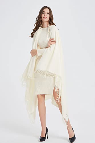 CUDDLE DREAMS Premium Cashmere Throw Blanket with Fringe, Luxuriously Soft (Ivory) - color: Ivory