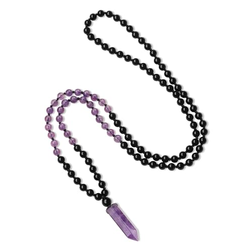 COAI Handmade 108 Beads Mala Necklace for Women, Green Aventurine/Amethyst Onyx 7 Chakra Necklace for Women - style: Onyx & Amethyst