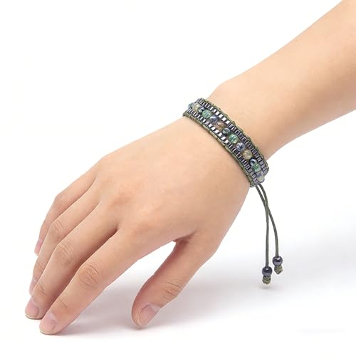 Boho Handmade Crystal Beaded Bracelet for Women,Adjustable Braided Woven Bracelet,Minimalist Casual Jewelry Gift - color: Brown