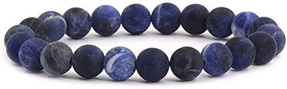 Angelstones Handmade Natural Healing Gemstone 8mm Round Beads Stretch Crystal Bracelet 7 Inch Unisex - color: Matt Frosted Blue Sodalite