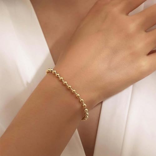 3mm Diamond Classic Tennis Bracelet for Women Dainty, Gold Jesus Cross Bracelets Trendy, 14K Gold Plated Heart/Evil Eye/Pearl/Starfish & Seashell Charm Bracelets for Women Bulk - style: Beaded-Gold