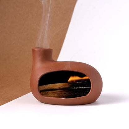 MOUGIGI Terracotta Palo Santo Holder - Modern Chiminea Incense Burner for Yoga, Meditation, and Energy Cleansing - Wood Sticks Dish, Sage Ash Catcher, Smudge Bowl, Cone Burner - Unique Meditation Gift - color: Matte Clay -Terracotta