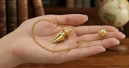 Cone with Round Ring Brass Metal Pendulum Healing dowsing Tool Reiki Meditation Divination Pendulum - color: Round Ring Brass Metal