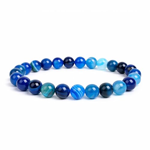 Elm City Direct 8mm Natural Stone Beaded Bracelet – Unisex Crystal Stretch Bracelets for Men & Women, Chakra & Healing Jewelry, Gift-Ready Beaded Bracelets - color: Blue Striped Agate