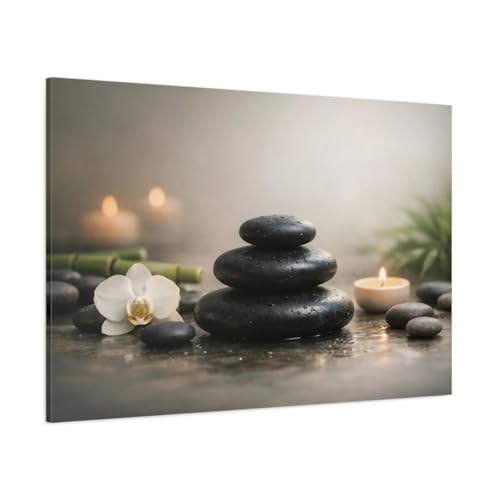 Nature Zen Stones Spa Decor - Canvas Wall Art Print 48×32 inch (120×80 cm) - Horizontal / 1.25 inch (3 cm)