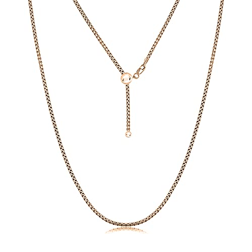 Savlano 925 Sterling Silver Solid 1.5mm Round Box Adjustable Bolo 14-24 Inch Chain Necklace For Women - Made in Italy Comes Gift Box