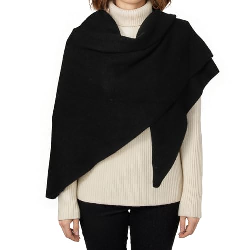 RIIQIICHY Shawl Wrap Women Pashmina Triangle Cape Knit Sweater Scarf for Fall Winter Fashion Accessory - color: Black