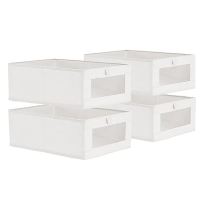 4 Pack linen storage box, with transparent window - foldable clothing storage box, suitable for organizing wardrobes, toys, books | home storage container (4)