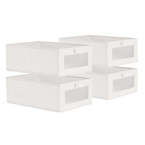 4 Pack linen storage box, with transparent window - foldable clothing storage box, suitable for organizing wardrobes, toys, books | home storage container (4)