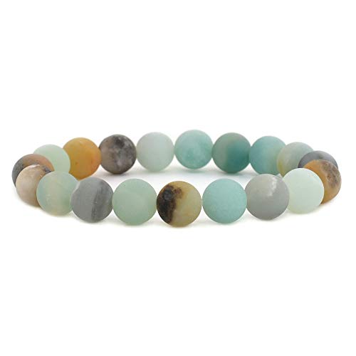 Justinstones Gemstone Crystals Chakra Beads Bracelet Crystal Healing 10mm Round Stretchable Bracelet for Her Gift - color: Matte Amazonite