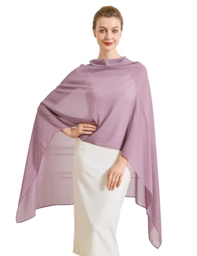 Chiffon Cape Shawl Wrap Scarf 3 Ways to Wear Elegant Sheer Capelet for Evening Dresses Weddings Parties - color: Mauve