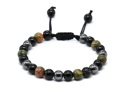 Amazing Gemstone Health Bracelet - Unakite Black Obsidian Hematite Bracelet Set for Men Women Healing Calming Anxiety Stress Relief Gifts Pulseras Para Hombres Mujer Stocking Stuffers (Adjustable) - color: Health