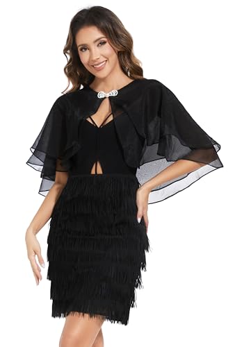 Women's Sheer Tencel Shawls and Wraps for Evening Dresses Soft Wedding Cape Lightweight Bridesmaid Scarves Cover Up - color: Black
