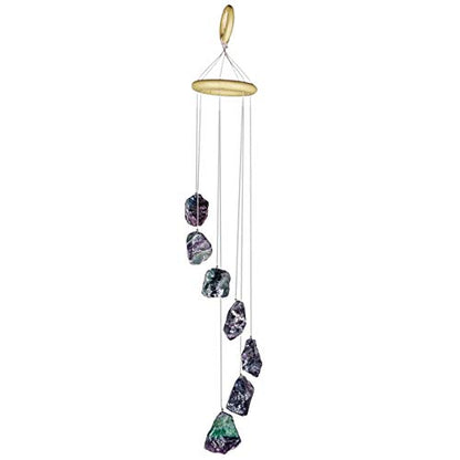 Nupuyai Wind Chimes - Unique Raw Stones Wind Chimes for Indoor Outdoor, Healing Stone Windchime Hanging Ornament for Home Garden, 17.7-21.7'', Fluorite