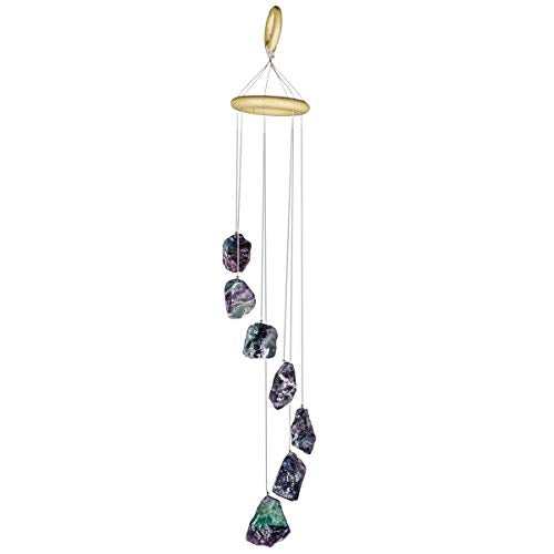 Nupuyai Wind Chimes - Unique Raw Stones Wind Chimes for Indoor Outdoor, Healing Stone Windchime Hanging Ornament for Home Garden, 17.7-21.7'', Fluorite