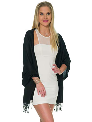 Pashmina Shawls and Wraps for Evening Dresses, Large Soft Pashminas Wedding Shawl - color: Black