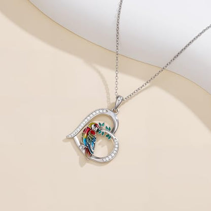 Hummingbird/Phoenix/Owl/Dove/Flamingo/Raven/Blue Jay/Cardinal/Peacock/Eagle/Parrot/Robin Necklace for Women 925 Sterling Silver Bird Pendant Necklace Animal Jewelry Gift for Mother Wife - style: Parrot Necklace