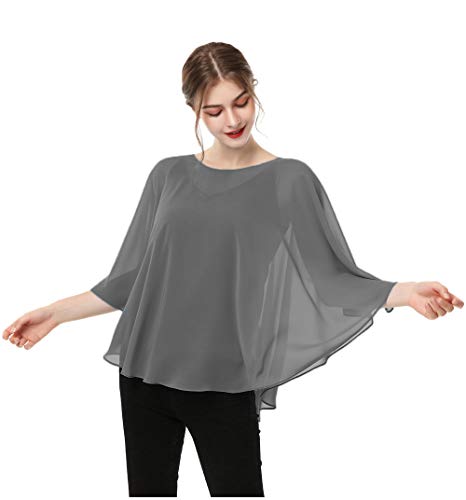 Capes for Womens Casual chiffon shawl Casual Chiffon Cape Sheer shawls and wraps Poncho Capelets Cover Up - color: Dark Gray