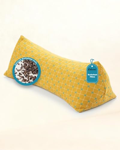 Cervical Buckwheat Roll Pillow for Sleeping,15.7"x5.9" Buckwheat Hulls Pillows Filling, Triangle Pillow for Neck Support Yoga Bolster, Adjustable Fill for Neck Pain Relief,Yellow - color: Triangle-yellow