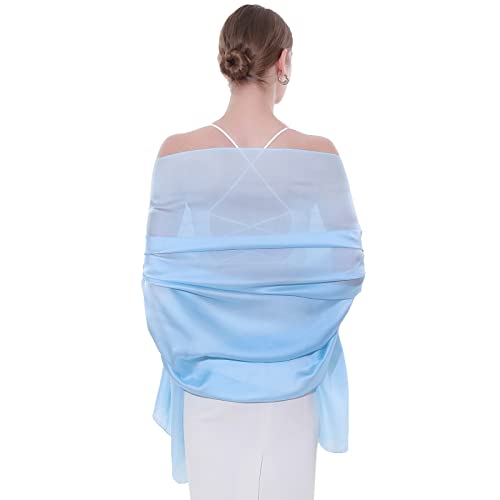 Womens Scarf Pashmina Shawls and Wraps for Evening Dresses Like Chiffon Silk Scarf for Bridal Weddings - color: Blue-2