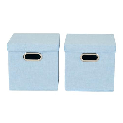 Household Essentials 816-1 Café Cube Bin Storage Set with Lids and Handles | 2 Pack, Baby Blue Linen - color: Blue