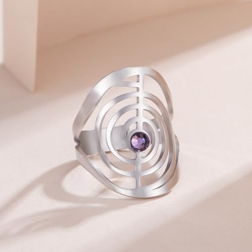 Dreamtimes Cho Ku Rei Reiki Ring Protection Healing Symbol Yoga Rings For Women Sacred Geometry Stainless Steel Energy Yoga Power Ring Sacred Geometry Amulet - color: Silver-P