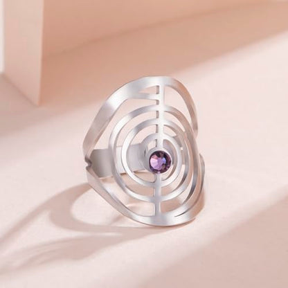 Dreamtimes Cho Ku Rei Reiki Ring Protection Healing Symbol Yoga Rings For Women Sacred Geometry Stainless Steel Energy Yoga Power Ring Sacred Geometry Amulet - color: Silver-P