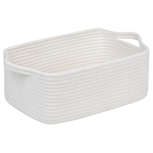 CubesLand Cute and Durable Small Cotton Rope Basket for Organizing, Woven Closet Storage Bin,Shelves Closet Storage Basket, Bathroom Storage Organizer Bin, Nursery Toy Basket Bin, White Basket - color: White, size: 14''x10''x5''